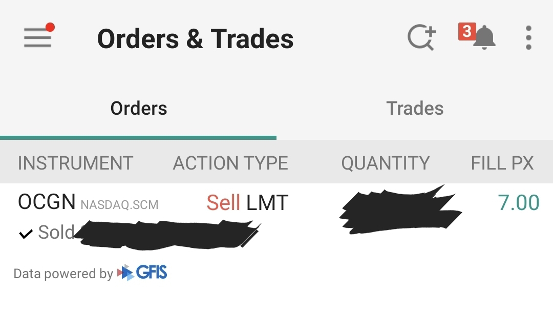 OCGN after-hours trade confirmation